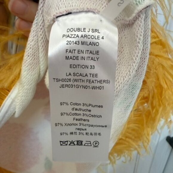 La DoubleJ La Scala Tee Floral Cotton Feather Trim Blouse Crew Neck Size Small - Picture 4 of 7